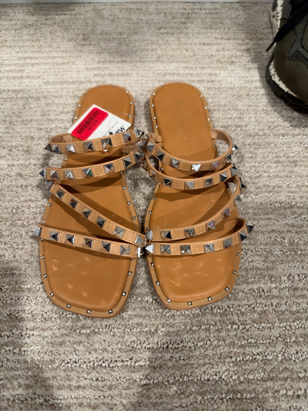 Nicole Miller Tan Studded Strappy Slide Sandals